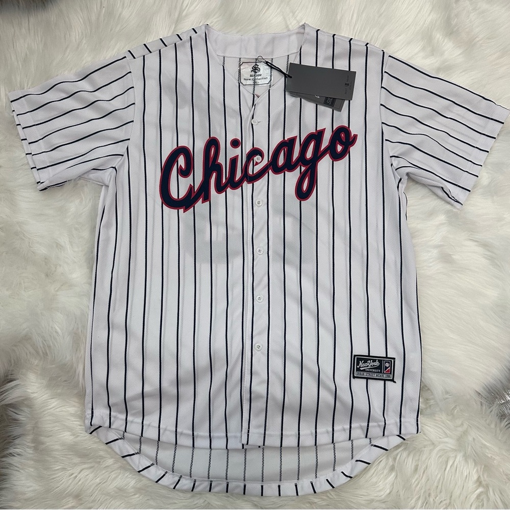 Chicago men’s White Pinstripe Baseball Jersey